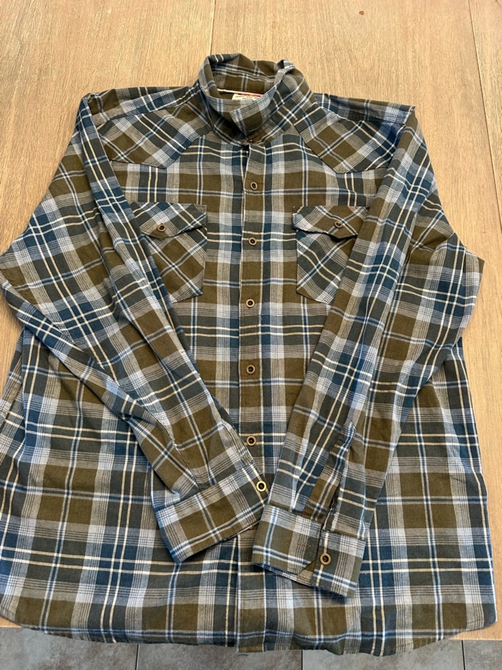 Wrangler Olive & Blue Plaid Button-Down Shirt